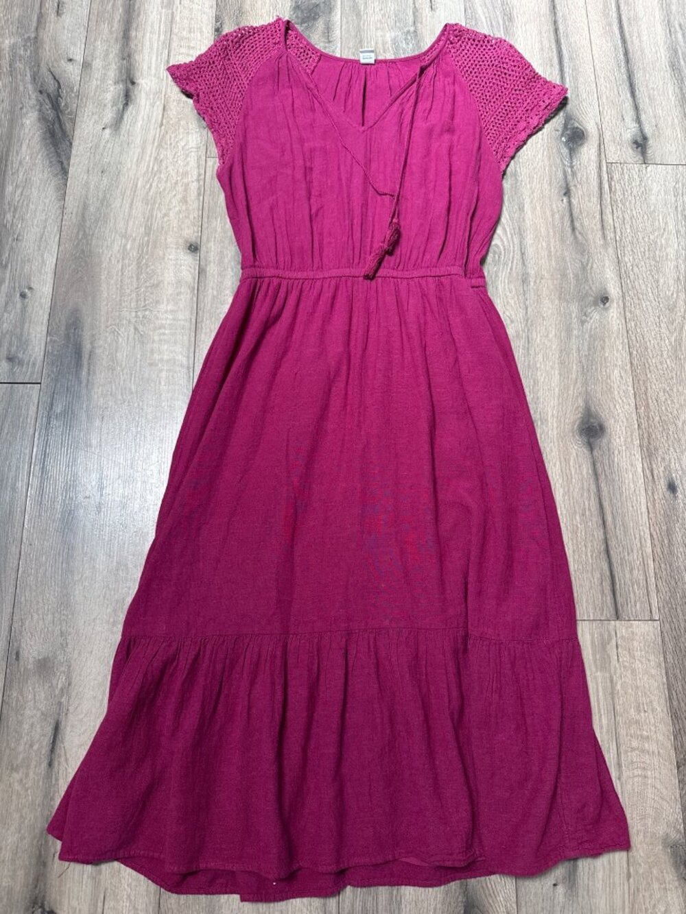 Old Navy Womens Crochet Sleeve Midi Dress Plum Size M 100% Rayon Made In India